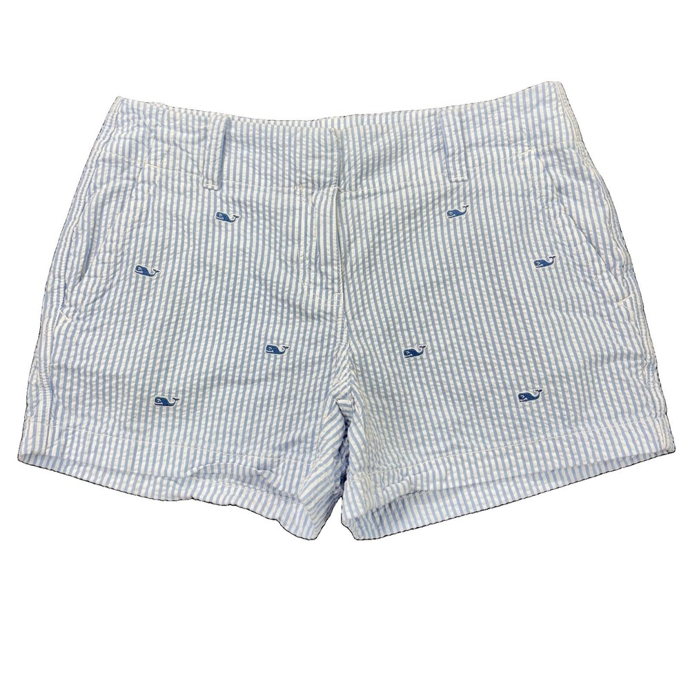 Vineyard‎ Vines Seersucker Shorts Womens 4 Striped Whale Preppy Chino Coastal
